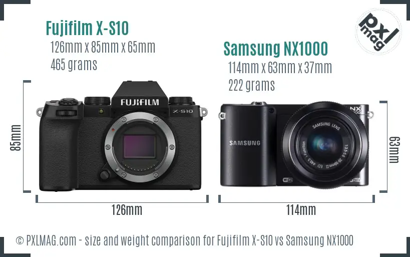 Fujifilm X-S10 vs Samsung NX1000 size comparison