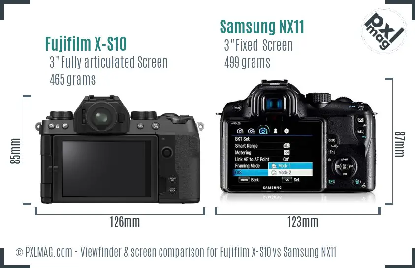 Fujifilm X-S10 vs Samsung NX11 Screen and Viewfinder comparison