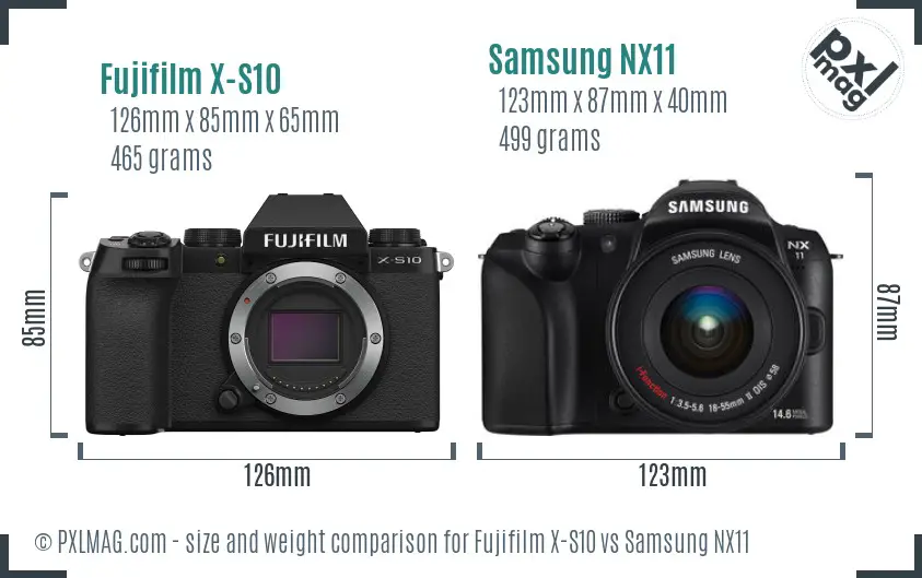 Fujifilm X-S10 vs Samsung NX11 size comparison