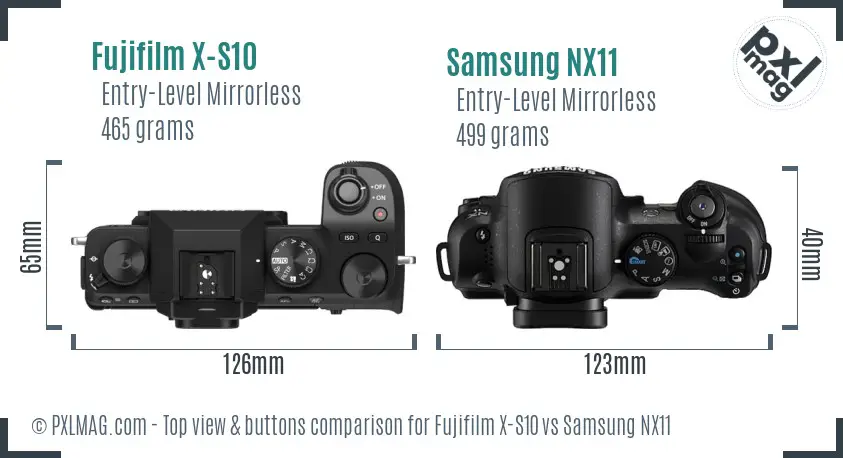 Fujifilm X-S10 vs Samsung NX11 top view buttons comparison