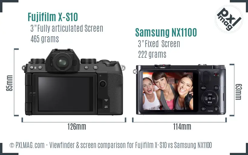 Fujifilm X-S10 vs Samsung NX1100 Screen and Viewfinder comparison