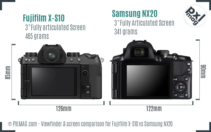 Fujifilm X-S10 vs Samsung NX20 Screen and Viewfinder comparison
