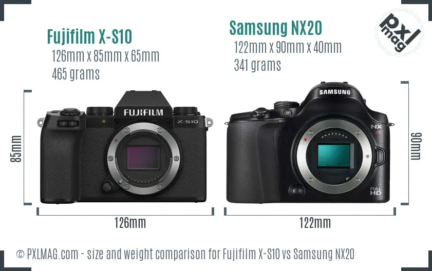 Fujifilm X-S10 vs Samsung NX20 size comparison