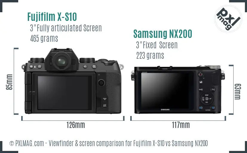Fujifilm X-S10 vs Samsung NX200 Screen and Viewfinder comparison