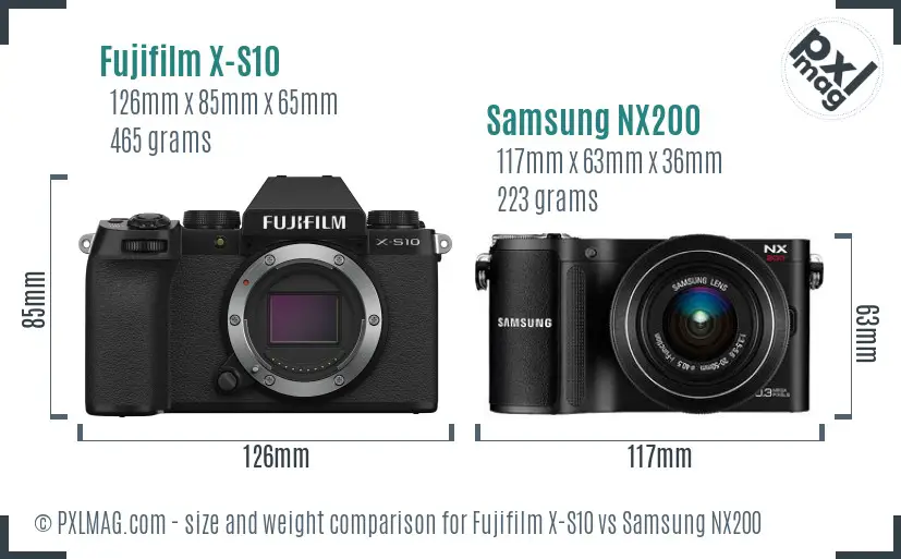 Fujifilm X-S10 vs Samsung NX200 size comparison