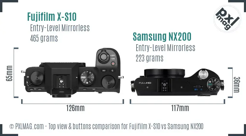 Fujifilm X-S10 vs Samsung NX200 top view buttons comparison