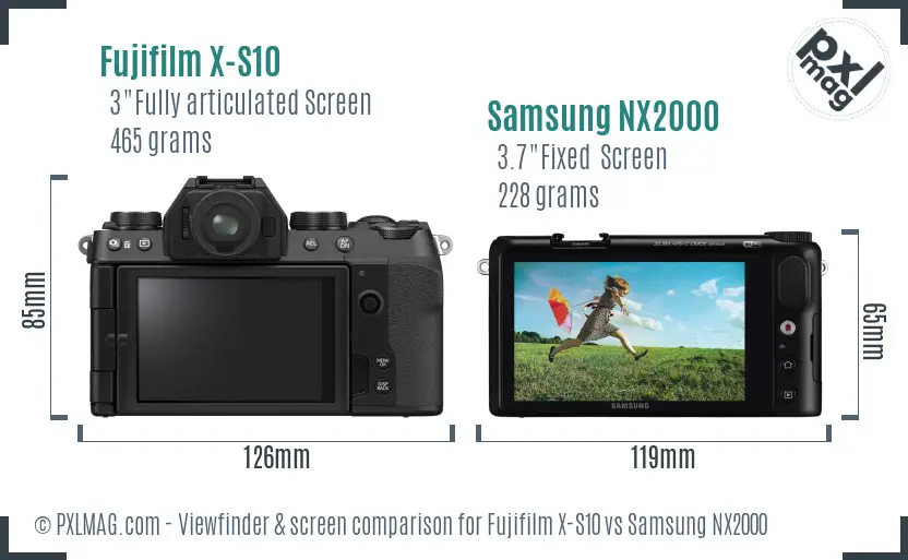 Fujifilm X-S10 vs Samsung NX2000 Screen and Viewfinder comparison