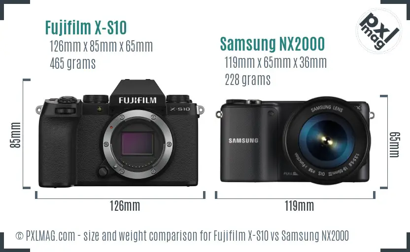 Fujifilm X-S10 vs Samsung NX2000 size comparison