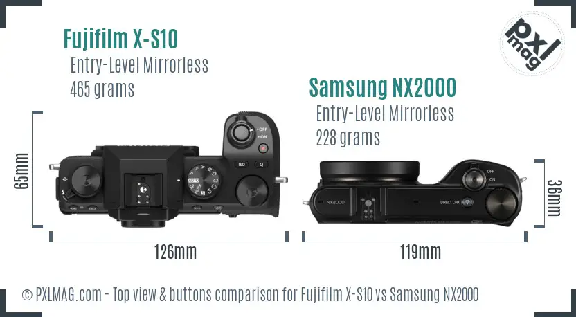 Fujifilm X-S10 vs Samsung NX2000 top view buttons comparison