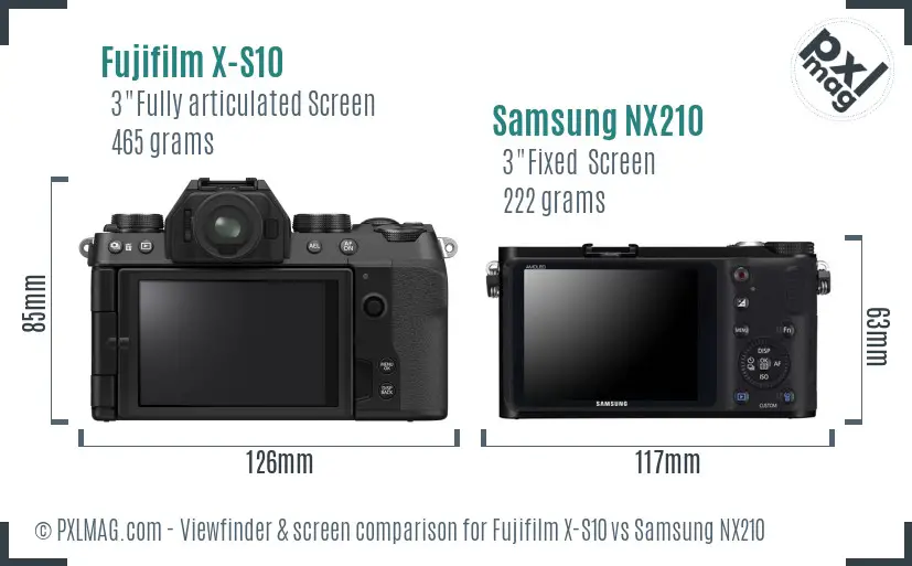 Fujifilm X-S10 vs Samsung NX210 Screen and Viewfinder comparison