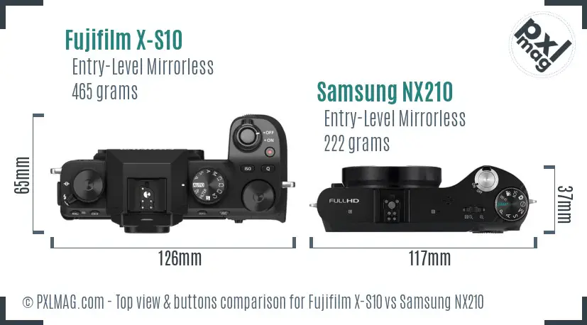 Fujifilm X-S10 vs Samsung NX210 top view buttons comparison
