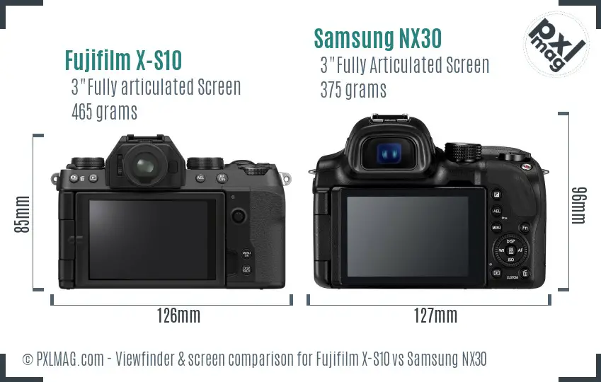 Fujifilm X-S10 vs Samsung NX30 Screen and Viewfinder comparison