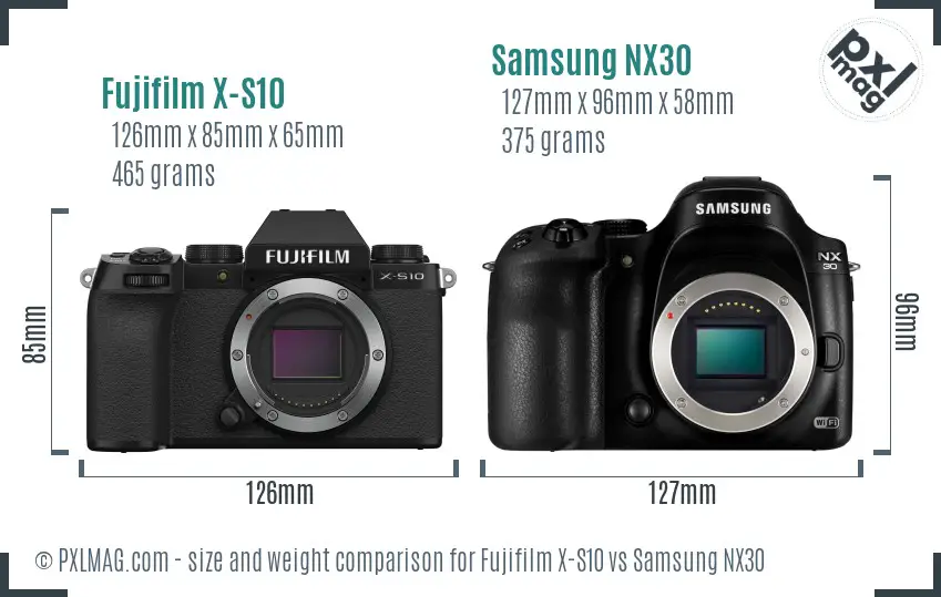 Fujifilm X-S10 vs Samsung NX30 size comparison