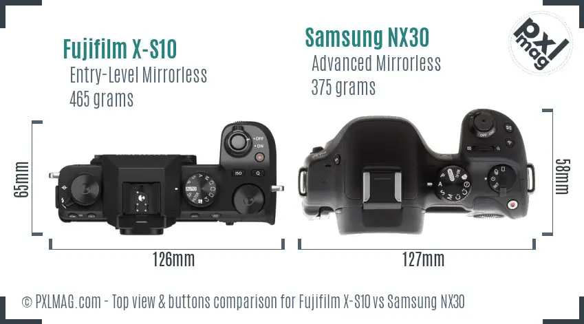 Fujifilm X-S10 vs Samsung NX30 top view buttons comparison