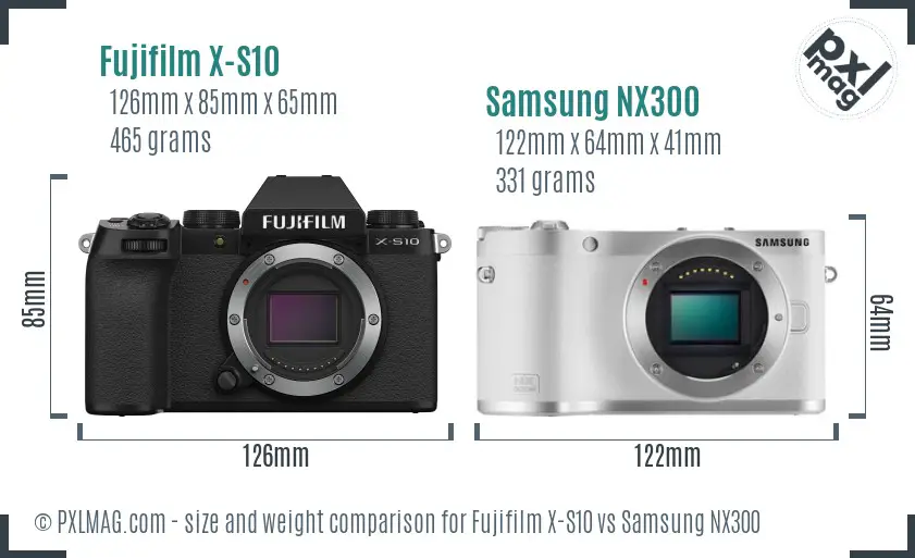 Fujifilm X-S10 vs Samsung NX300 size comparison