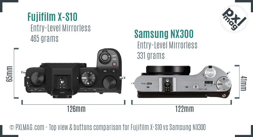 Fujifilm X-S10 vs Samsung NX300 top view buttons comparison