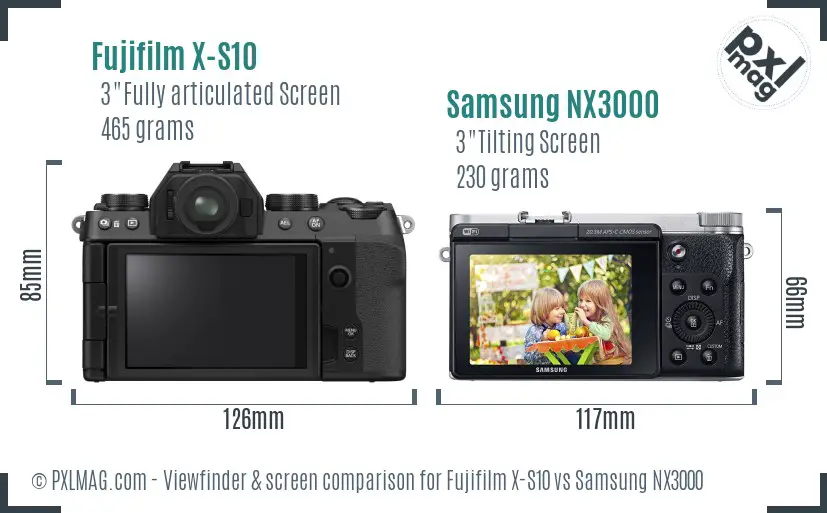Fujifilm X-S10 vs Samsung NX3000 Screen and Viewfinder comparison