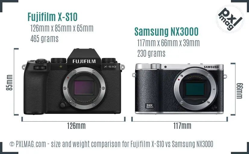Fujifilm X-S10 vs Samsung NX3000 size comparison