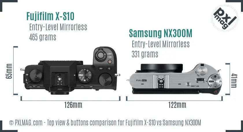 Fujifilm X-S10 vs Samsung NX300M top view buttons comparison