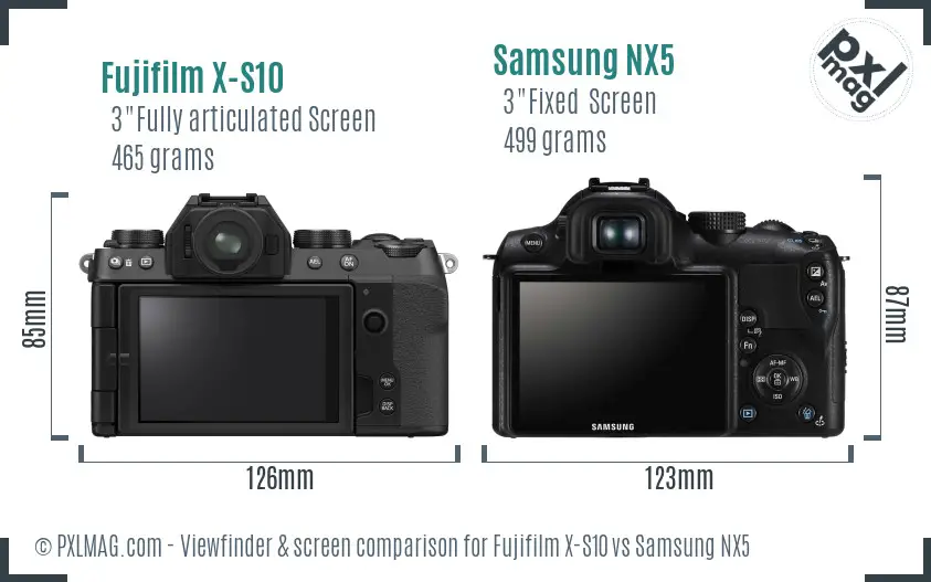 Fujifilm X-S10 vs Samsung NX5 Screen and Viewfinder comparison