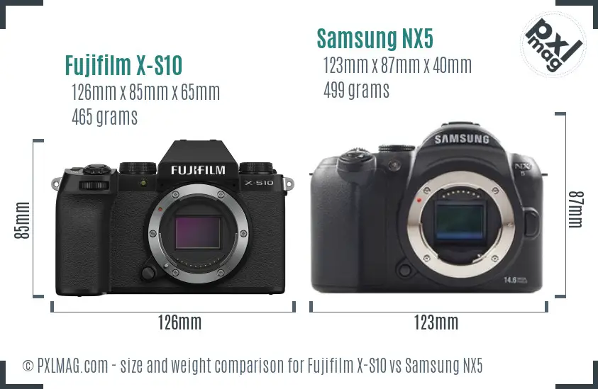 Fujifilm X-S10 vs Samsung NX5 size comparison