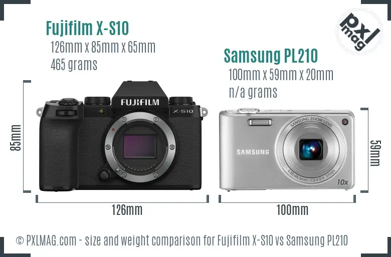 Fujifilm X-S10 vs Samsung PL210 size comparison Fujifilm X-S10 vs Samsung PL210 size comparison