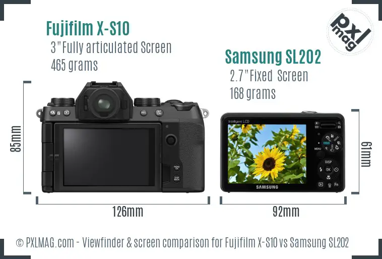 Fujifilm X-S10 vs Samsung SL202 Screen and Viewfinder comparison