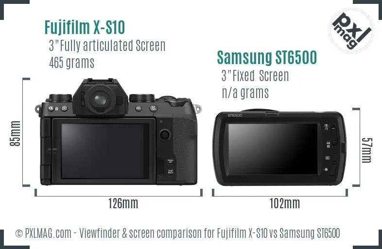 Fujifilm X-S10 vs Samsung ST6500 Screen and Viewfinder comparison