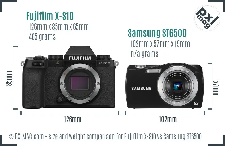 Fujifilm X-S10 vs Samsung ST6500 size comparison Fujifilm X-S10 vs Samsung ST6500 size comparison