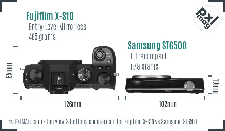 Fujifilm X-S10 vs Samsung ST6500 top view buttons comparison