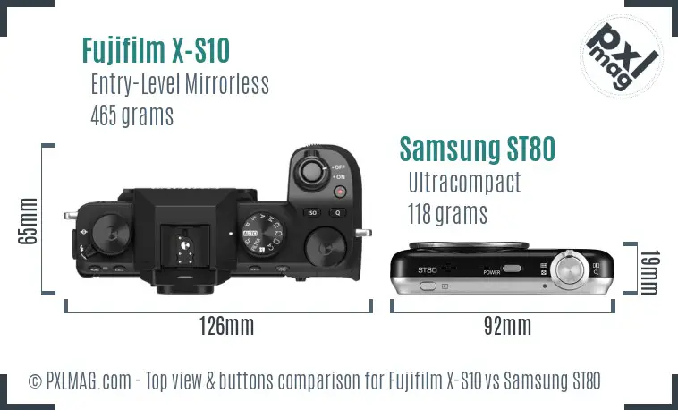 Fujifilm X-S10 vs Samsung ST80 top view buttons comparison