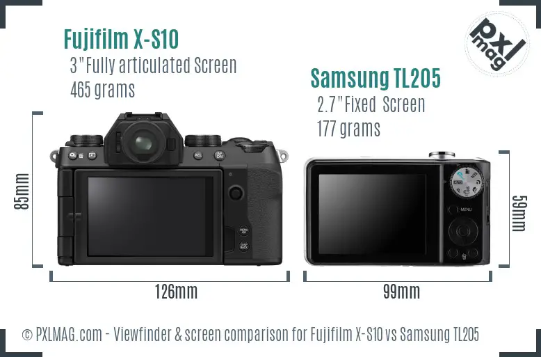 Fujifilm X-S10 vs Samsung TL205 Screen and Viewfinder comparison