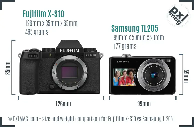 Fujifilm X-S10 vs Samsung TL205 size comparison