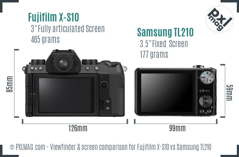 Fujifilm X-S10 vs Samsung TL210 Screen and Viewfinder comparison
