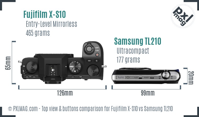 Fujifilm X-S10 vs Samsung TL210 top view buttons comparison