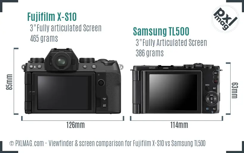 Fujifilm X-S10 vs Samsung TL500 Screen and Viewfinder comparison