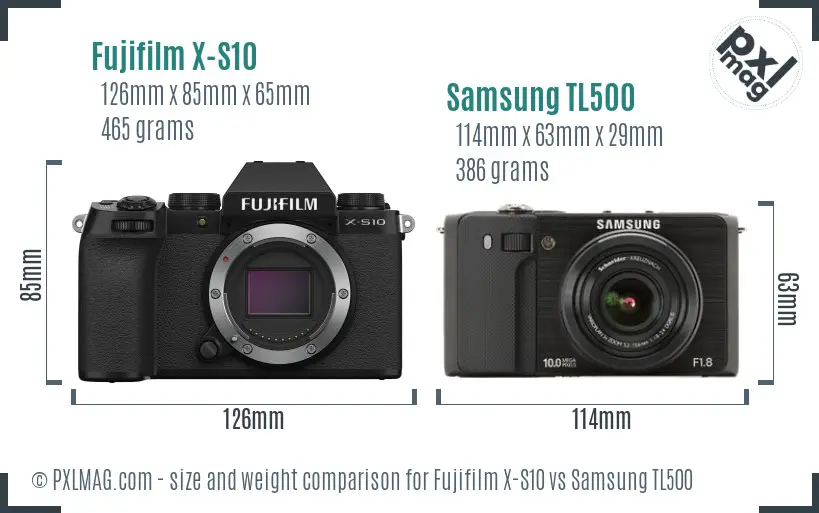 Fujifilm X-S10 vs Samsung TL500 size comparison