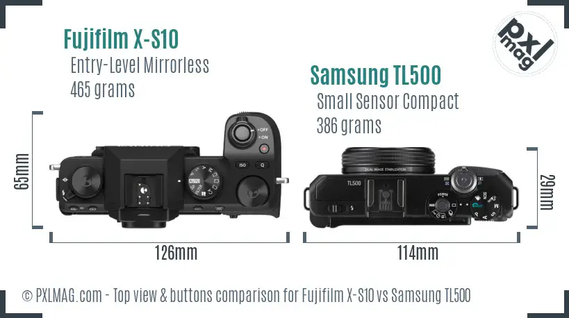 Fujifilm X-S10 vs Samsung TL500 top view buttons comparison