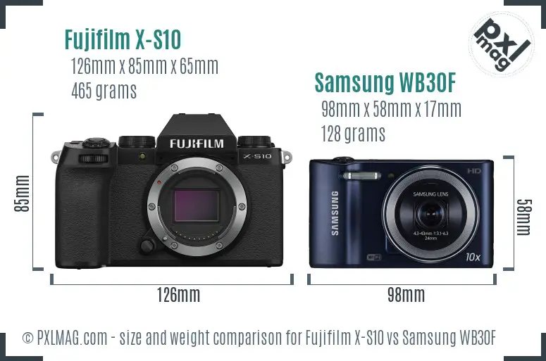 Fujifilm X-S10 vs Samsung WB30F size comparison