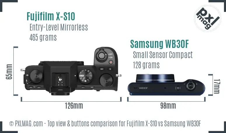 Fujifilm X-S10 vs Samsung WB30F top view buttons comparison