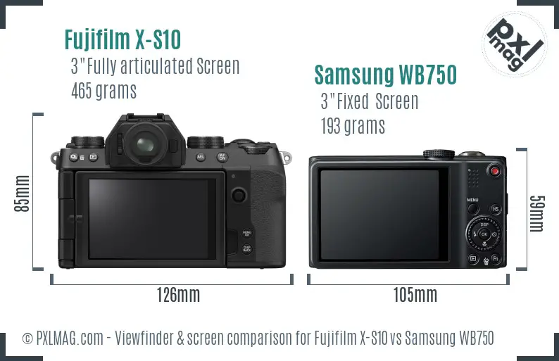 Fujifilm X-S10 vs Samsung WB750 Screen and Viewfinder comparison