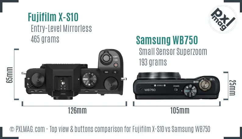 Fujifilm X-S10 vs Samsung WB750 top view buttons comparison