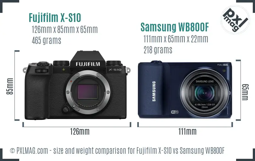 Fujifilm X-S10 vs Samsung WB800F size comparison Fujifilm X-S10 vs Samsung WB800F size comparison