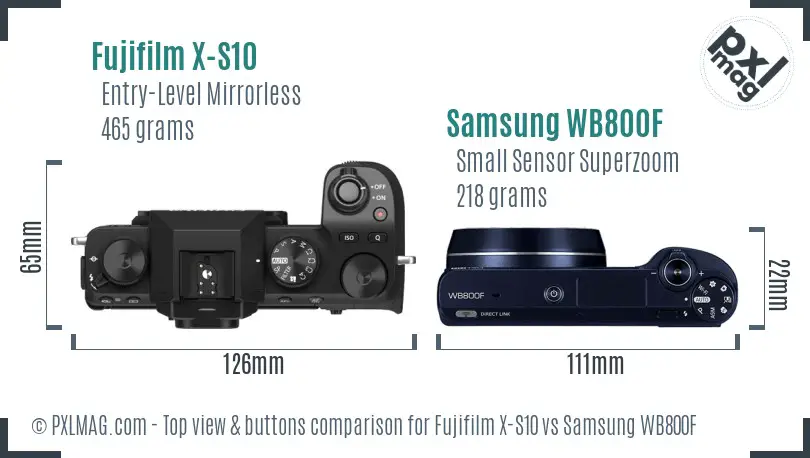 Fujifilm X-S10 vs Samsung WB800F top view buttons comparison Fujifilm X-S10 vs Samsung WB800F top view buttons comparison