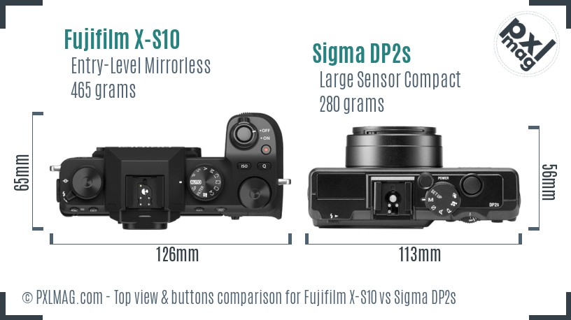 Fujifilm X-S10 vs Sigma DP2s top view buttons comparison