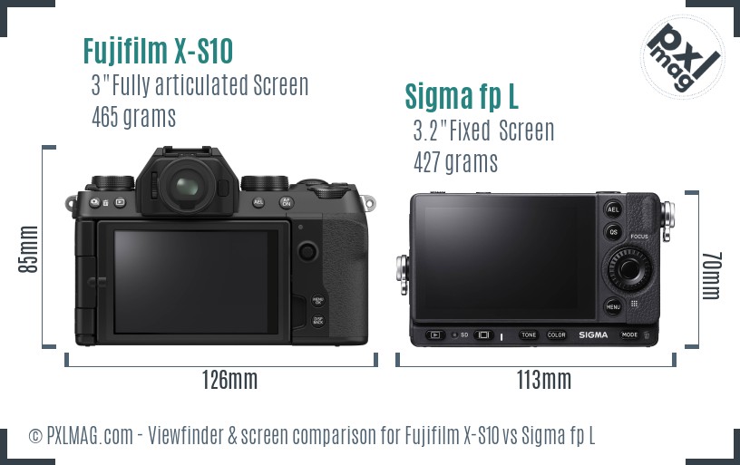 Fujifilm X-S10 vs Sigma fp L Screen and Viewfinder comparison