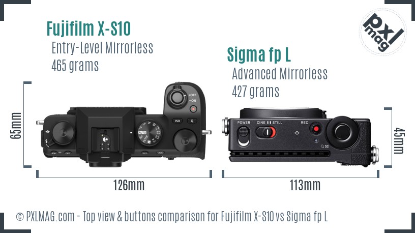 Fujifilm X-S10 vs Sigma fp L top view buttons comparison