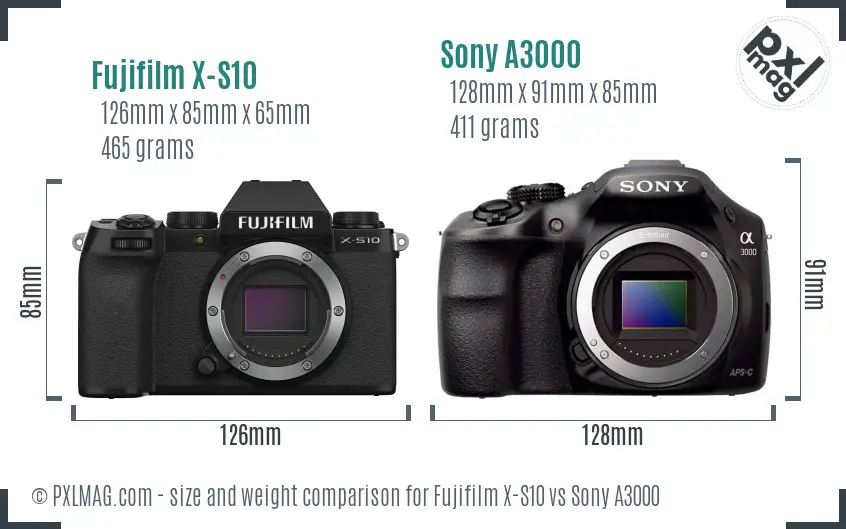 Fujifilm X-S10 vs Sony A3000 size comparison