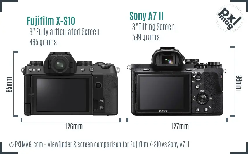 Fujifilm X-S10 vs Sony A7 II Screen and Viewfinder comparison