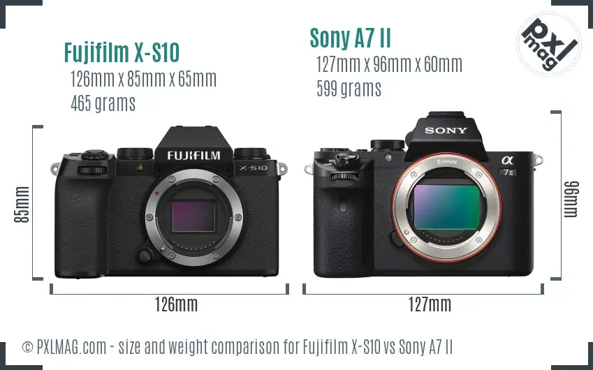 Fujifilm X-S10 vs Sony A7 II size comparison